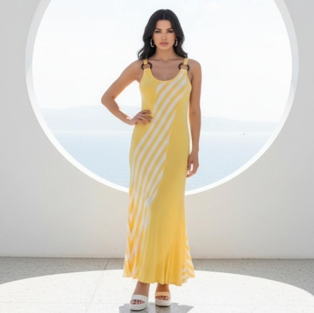 What's Hot  Maxi Dress Yellow & White Stripe Size XL